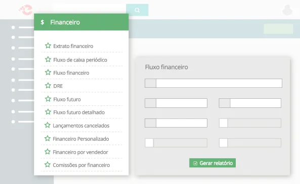 Tela de controle financeiro do sistema de gestão